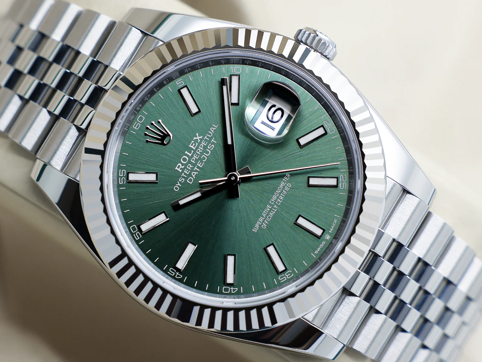 GENTS ROLEX DATEJUST 41mm 126334 STAINLESS STEEL MINT GREEN DIAL WARRANTY 2025 UK B&P