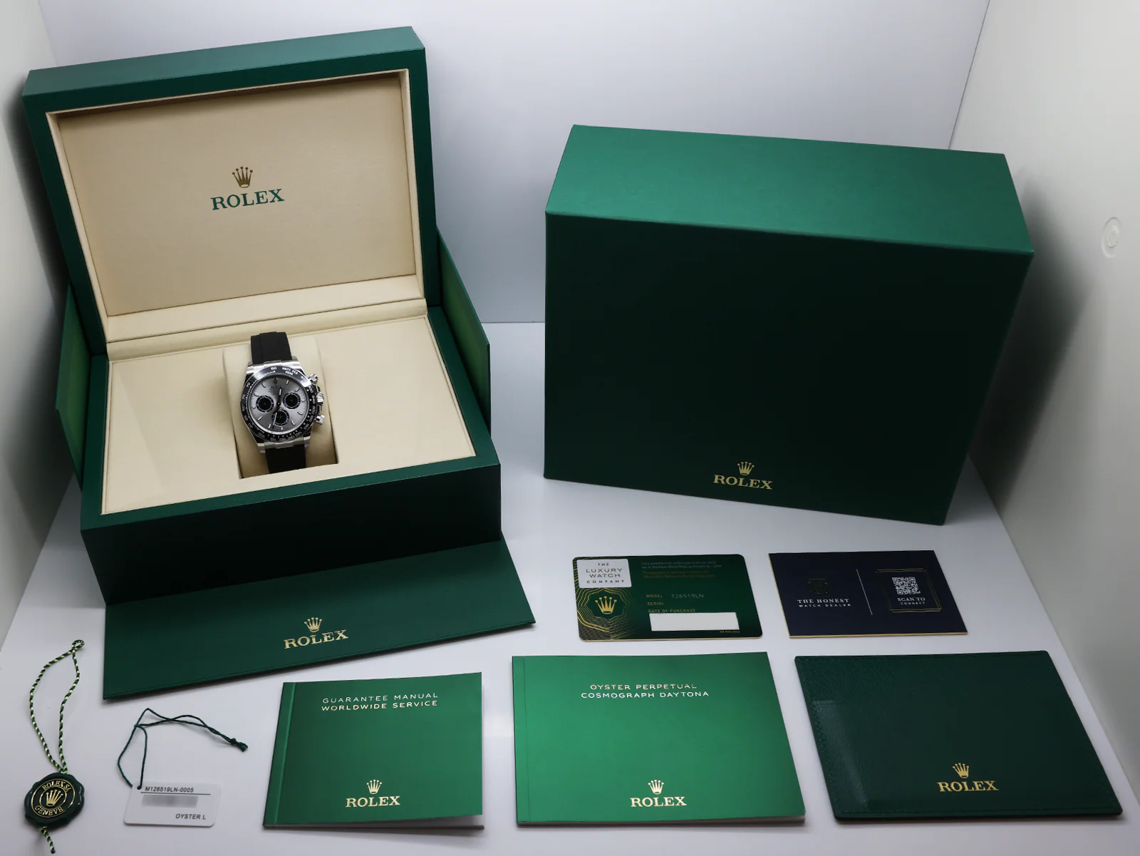 GENTS ROLEX DAYTONA 18ct WHITE GOLD OYSTERFLEX GHOST 126519LN WARRANTY STICKERS 2025 UK B&P - Image 2