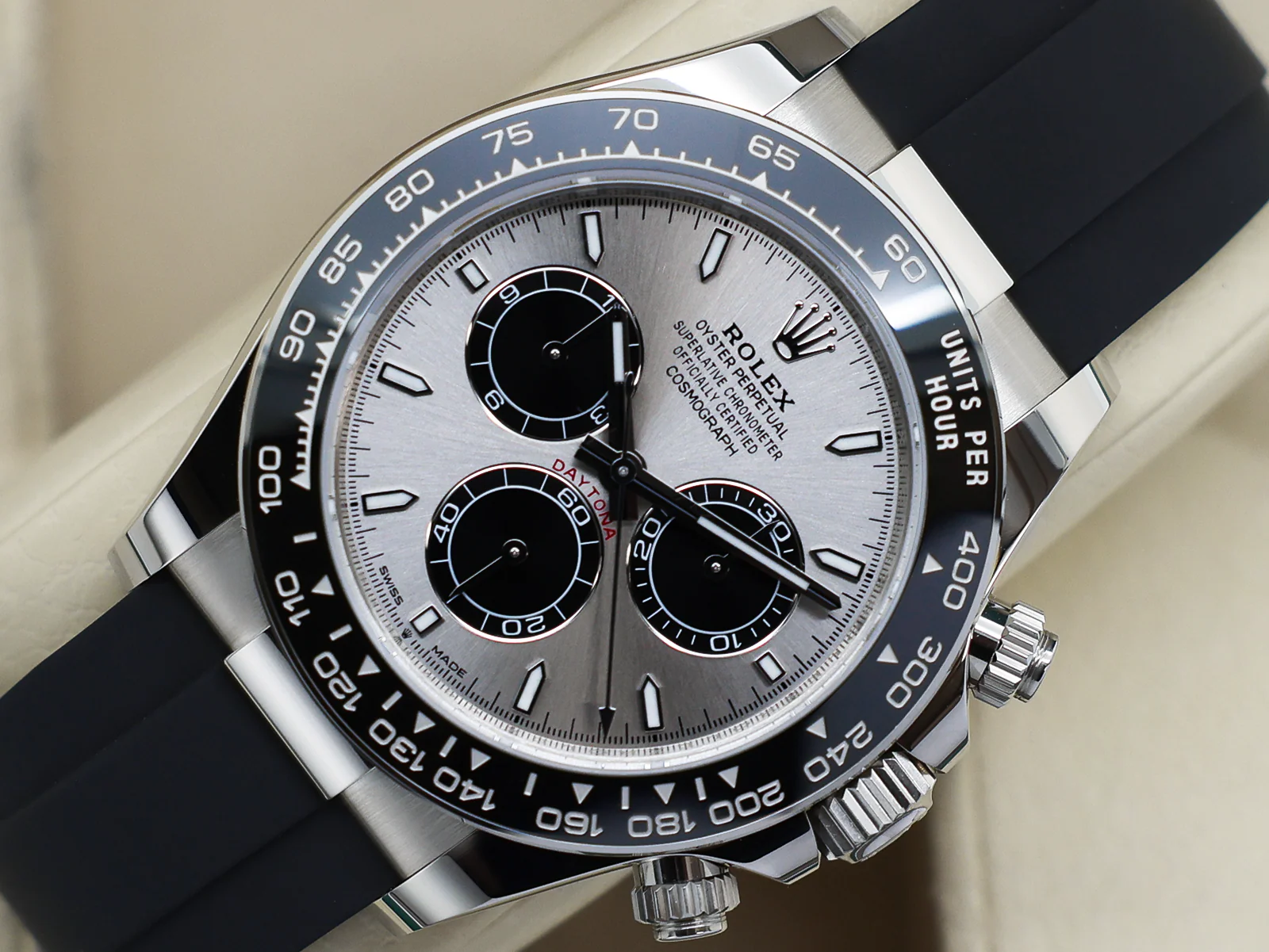 GENTS ROLEX DAYTONA 18ct WHITE GOLD OYSTERFLEX GHOST 126519LN WARRANTY STICKERS 2025 UK B&P - Image 3