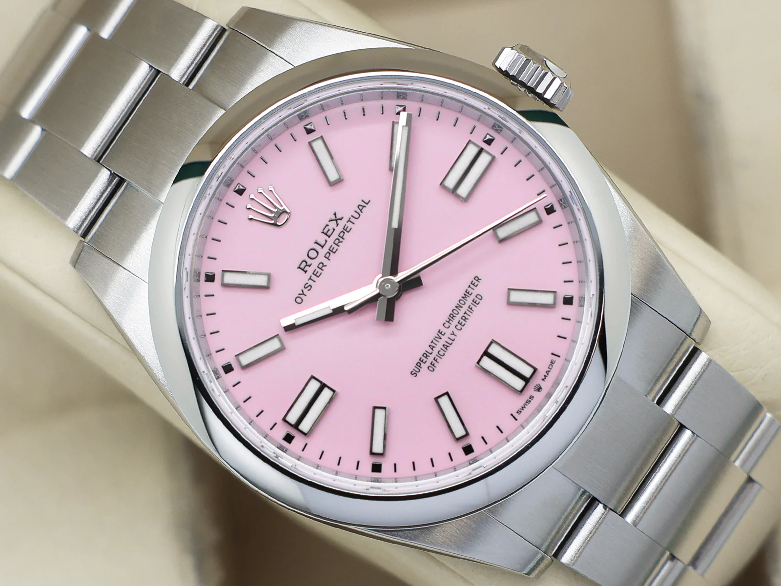 GENTS ROLEX OYSTER PERPETUAL 41mm 134300 STAINLESS STEEL CANDY PINK DIAL UNWORN 2026 UK B&P