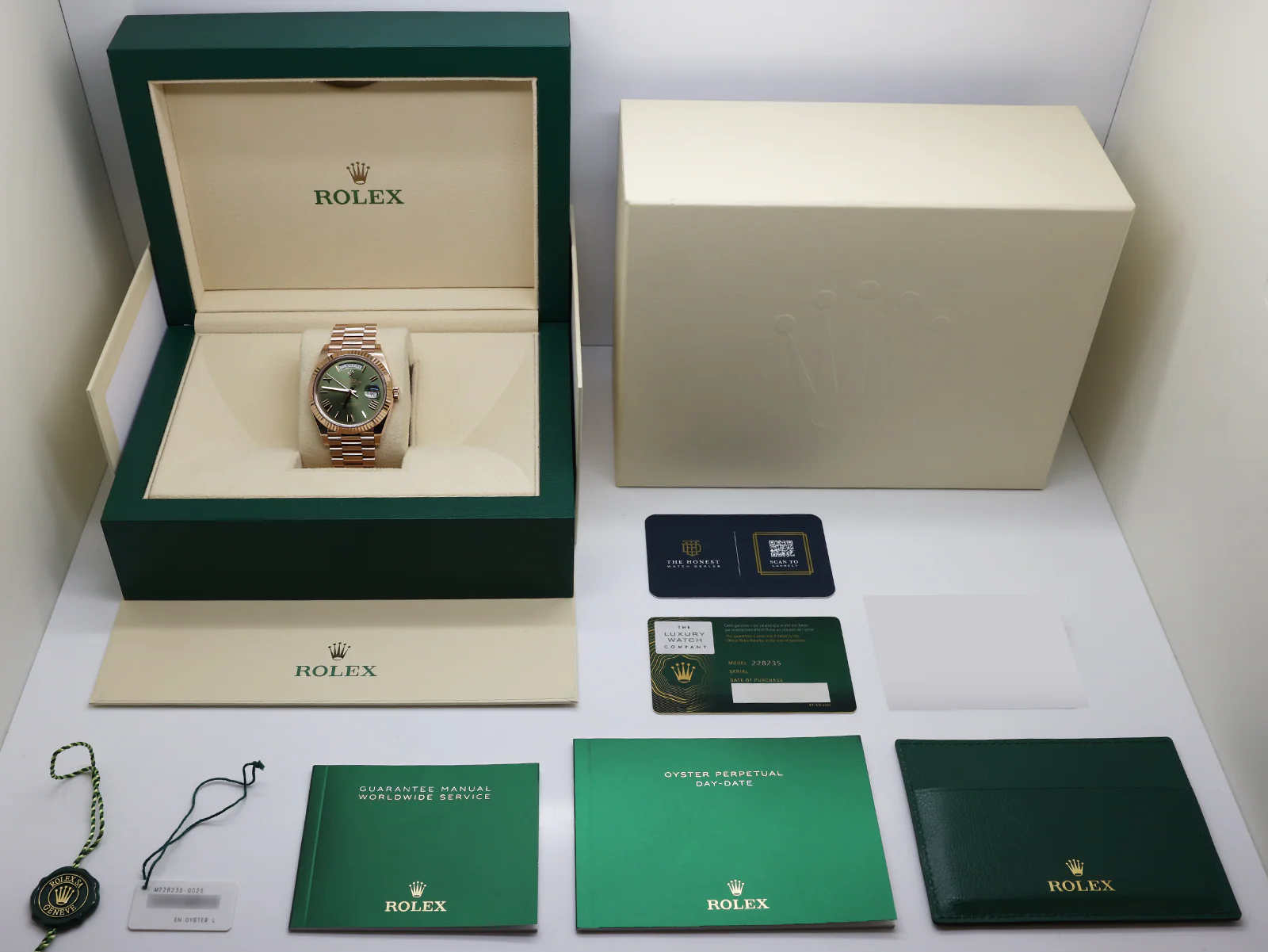 ROLEX DAY-DATE 40mm 18ct ROSE GOLD 228235 OLIVE GREEN ROMAN NUMERAL DIAL WARRANTY 2024 UK B&P - Image 2