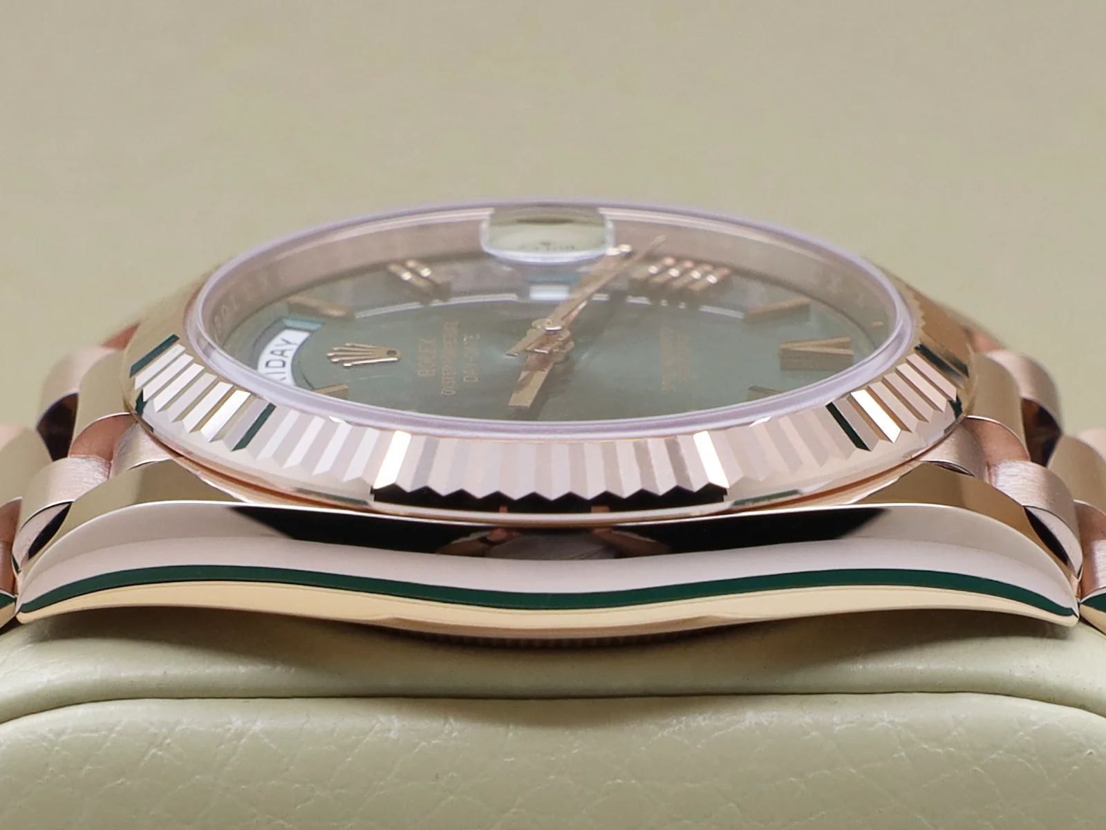 ROLEX DAY-DATE 40mm 18ct ROSE GOLD 228235 OLIVE GREEN ROMAN NUMERAL DIAL WARRANTY 2024 UK B&P - Image 4
