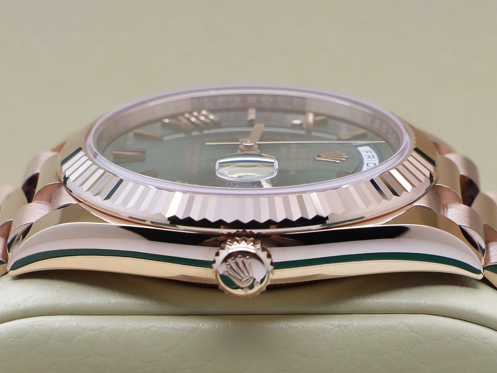 ROLEX DAY-DATE 40mm 18ct ROSE GOLD 228235 OLIVE GREEN ROMAN NUMERAL DIAL WARRANTY 2024 UK B&P - Image 7